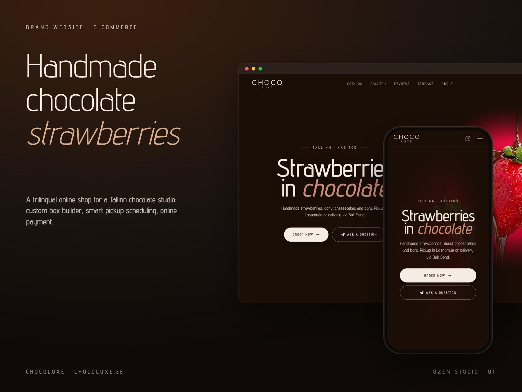 Сайт Chocoluxe: главная страница на десктопе и телефоне
